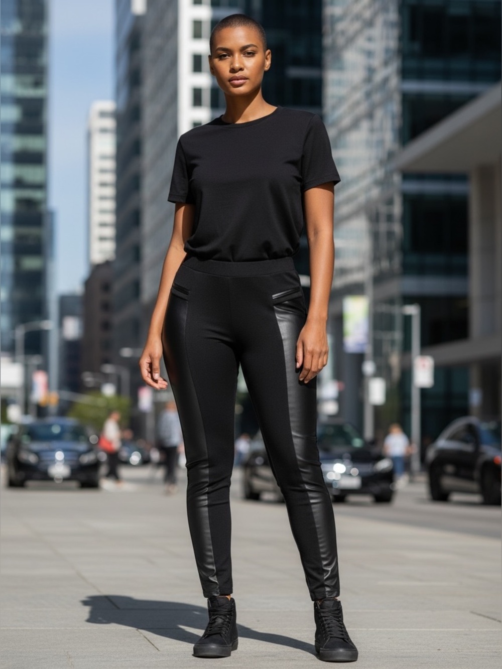 Ashley Stewart Black Faux Leather Panel Leggings, Size 14/16 - NWT